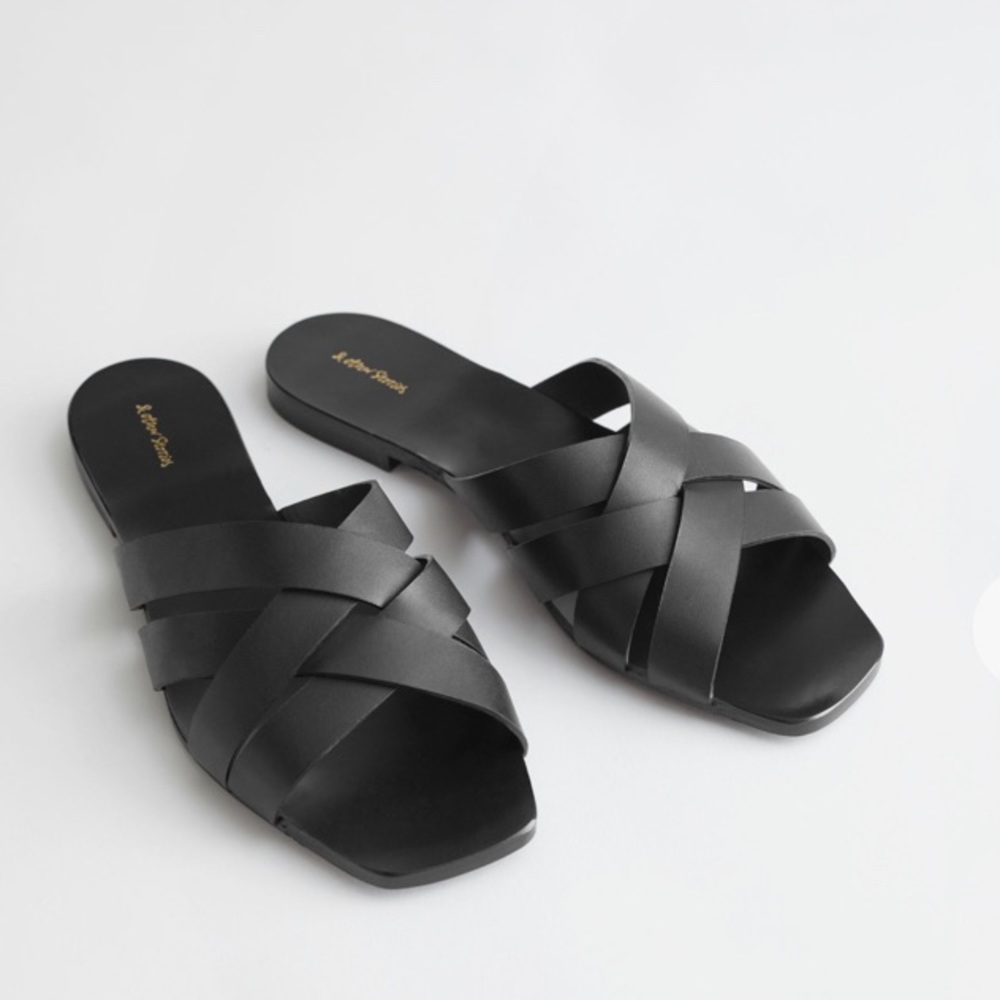 & Other Stories Braided Black Leather Slides
